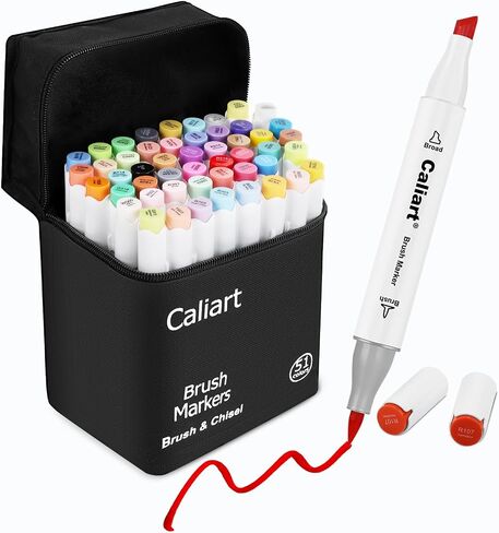 Caliart Pastel Alcohol Markers Brush Tip, 100 Colors Dual Tip Coloring Marker Pen Set Brush & Chisel, Art Supplies Gift for Adults Coloring Book Artists Sketch Drawing Illustration in Kuwait
