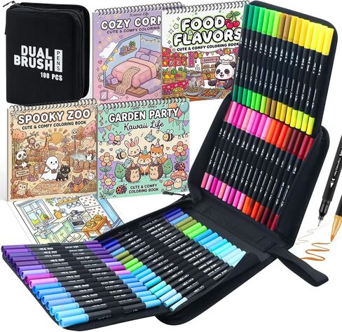 80-Color Dual Tip Markers in Case + 4 Spiral Bound Adult Coloring Books – Fine & Round, Water-Based Ink – Arts and Crafts Gift for Women in Saudi Arabia