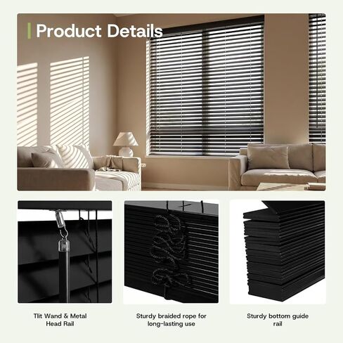 2" Cordless Real Basswood Wood Blinds for Indoor Windows, 23" W x 48" H | Easy Install Horizontal Venetian Blinds with Tilt Wand, Light Filtering & Privacy Control, Child & Pet Safe Window Blind in Saudi Arabia