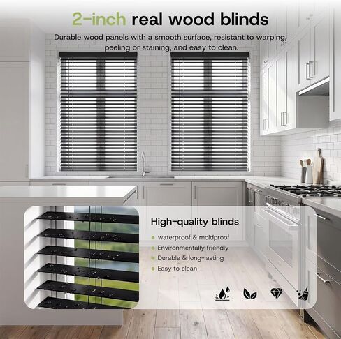 2" Cordless Real Basswood Wood Blinds for Indoor Windows, 23" W x 48" H | Easy Install Horizontal Venetian Blinds with Tilt Wand, Light Filtering & Privacy Control, Child & Pet Safe Window Blind in Saudi Arabia
