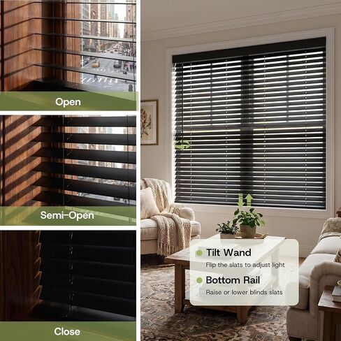 2" Cordless Real Basswood Wood Blinds for Indoor Windows, 23" W x 48" H | Easy Install Horizontal Venetian Blinds with Tilt Wand, Light Filtering & Privacy Control, Child & Pet Safe Window Blind in Saudi Arabia