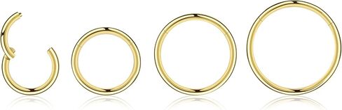 4Pcs Titanium Nose Rings Hoops for Women Men, 18G Gold/Silver Nose Hoops Hinged Clicker Septum Rings Tragus Conch Helix Daith Lip Body Piercing Jewelry in Saudi Arabia