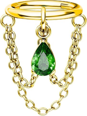 Jewseen 16G Dangle Chain Cartilage Earrings for Women Teardrop Helix Piercing Jewelry with Emerald CZ 8MM Silver Conch Earrings for Women 316L Surgical Steel Cartilage Hoop Conch Piercing Jewelry in Kuwait