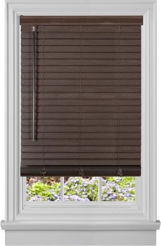Cordless Room Darkening Plantation Blind - 74 Inch Width, 52 Inch Length, 2" Vinyl Slat Size - Mahogany - Madera Falsa Faux Wood, Light Filtering Horizontal Windows Blinds by Achim Home Decor in Saudi Arabia