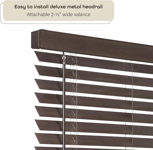 Cordless Room Darkening Plantation Blind - 74 Inch Width, 52 Inch Length, 2" Vinyl Slat Size - Mahogany - Madera Falsa Faux Wood, Light Filtering Horizontal Windows Blinds by Achim Home Decor in Saudi Arabia