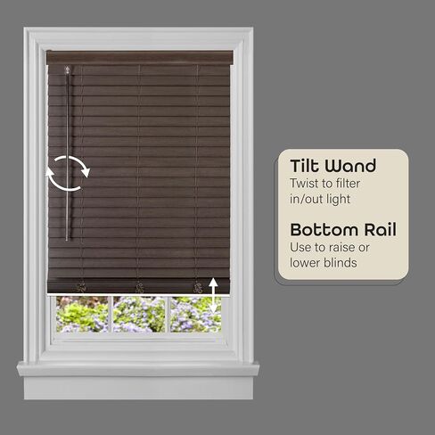 Cordless Room Darkening Plantation Blind - 74 Inch Width, 52 Inch Length, 2" Vinyl Slat Size - Mahogany - Madera Falsa Faux Wood, Light Filtering Horizontal Windows Blinds by Achim Home Decor in Saudi Arabia