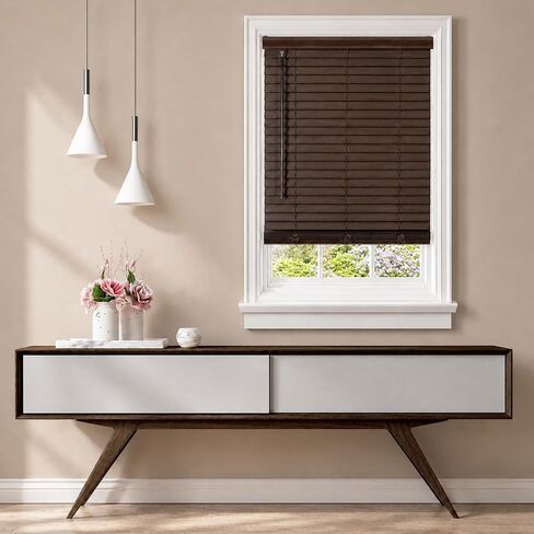 Cordless Room Darkening Plantation Blind - 74 Inch Width, 52 Inch Length, 2" Vinyl Slat Size - Mahogany - Madera Falsa Faux Wood, Light Filtering Horizontal Windows Blinds by Achim Home Decor in Saudi Arabia