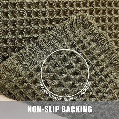Set of 2 Waffle Bathroom Rugs, Non Slip Absorbent Waffle Knit Bath Mat for Shower Floor, Tub and Bathroom Door, Ultra Soft Quick Dry, Olive Green, 17"x24"+18"x30" in Kuwait