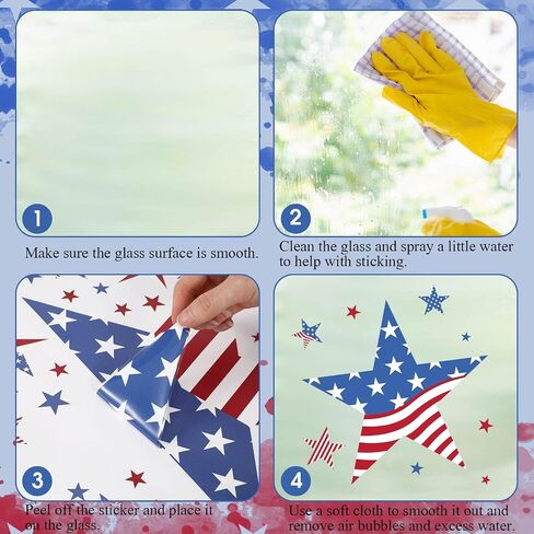 AmazingSpark 4 Pcs 4th of July Large Window Clings Patriotic Decorations Red White Blue Flag Star American Double Sided Window Art Decals for USA Independence Glass Mirror Supplies in Kuwait