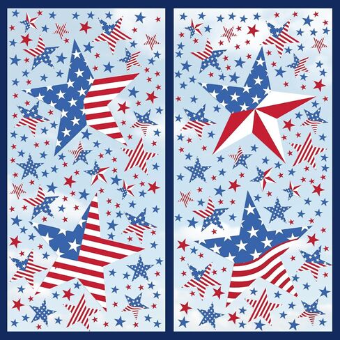 AmazingSpark 4 Pcs 4th of July Large Window Clings Patriotic Decorations Red White Blue Flag Star American Double Sided Window Art Decals for USA Independence Glass Mirror Supplies in Kuwait