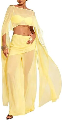 Women Chiffon Shawl Wrap Sheer Mesh Asymmetrical Flowy Cape Cover Up Poncho Top Elegant Bridal Capelets in Kuwait