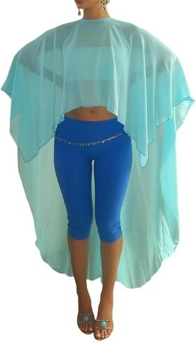 Women Chiffon Shawl Wrap Sheer Mesh Asymmetrical Flowy Cape Cover Up Poncho Top Elegant Bridal Capelets in Kuwait