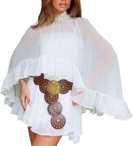 Women Chiffon Shawl Wrap Sheer Mesh Asymmetrical Flowy Cape Cover Up Poncho Top Elegant Bridal Capelets in Kuwait