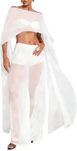 Women Chiffon Shawl Wrap Sheer Mesh Asymmetrical Flowy Cape Cover Up Poncho Top Elegant Bridal Capelets in Kuwait