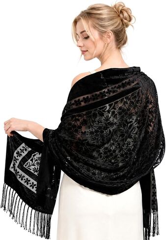 Lace Shawl with Fringe for Women, Floral Sheer Mesh Wraps and Shawls, Formal Evening Dress Wrap Scarf for Wedding Party Bridal Accessories, All Season Gift Scarves ﻿ in Saudi Arabia