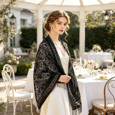 Lace Shawl with Fringe for Women, Floral Sheer Mesh Wraps and Shawls, Formal Evening Dress Wrap Scarf for Wedding Party Bridal Accessories, All Season Gift Scarves ﻿ in Saudi Arabia