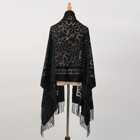 Lace Shawl with Fringe for Women, Floral Sheer Mesh Wraps and Shawls, Formal Evening Dress Wrap Scarf for Wedding Party Bridal Accessories, All Season Gift Scarves ﻿ in Saudi Arabia