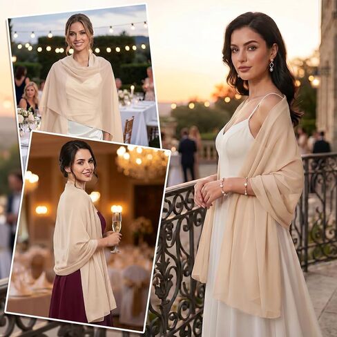 Rbenxia Women Chiffon Shawls and Wraps for Evening Dress Elegant Soft Sheer Scarf Wedding Bridal Scarf Formal Dress Cover UP in Kuwait