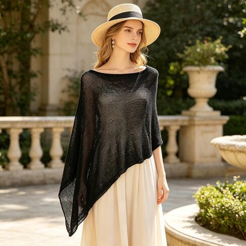 Women Sheer Poncho Top Knit Crochet Shrug Summer Mesh Beach Cover Up Lightweight Sun Protection Shawl in Kuwait