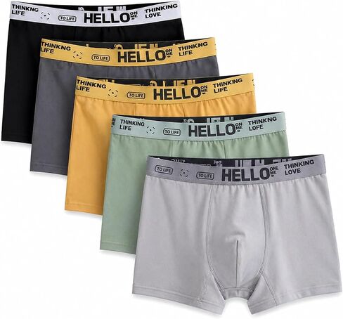 Men's Boxer Briefs 5 Pack, Soft Stretch Underwear | Smooth milk-silk feel with breathable stretch, no-fly 3D pouch, viscose lining, and logo waistband for daily wear in Kuwait