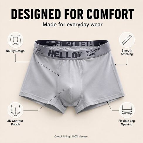 Men's Boxer Briefs 5 Pack, Soft Stretch Underwear | Smooth milk-silk feel with breathable stretch, no-fly 3D pouch, viscose lining, and logo waistband for daily wear in Kuwait