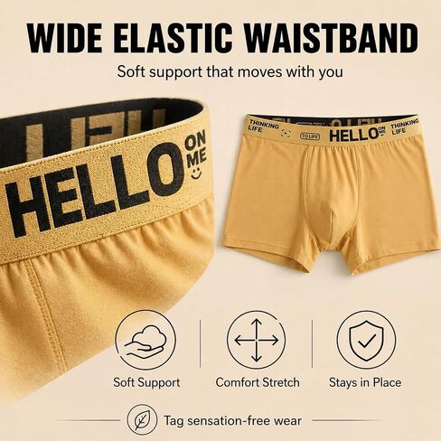 Men's Boxer Briefs 5 Pack, Soft Stretch Underwear | Smooth milk-silk feel with breathable stretch, no-fly 3D pouch, viscose lining, and logo waistband for daily wear in Kuwait