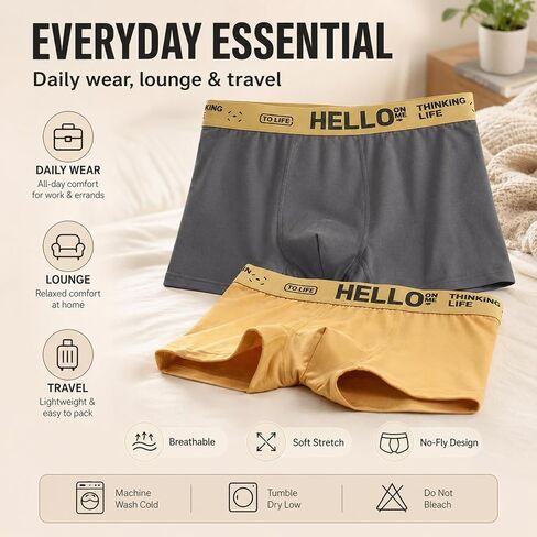 Men's Boxer Briefs 5 Pack, Soft Stretch Underwear | Smooth milk-silk feel with breathable stretch, no-fly 3D pouch, viscose lining, and logo waistband for daily wear in Kuwait