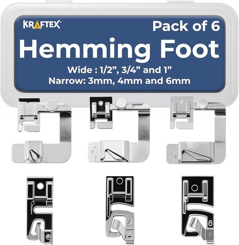 Rolled Hem Presser Foot [6 Sizes] Wide Rolled Hem Foot Set & Narrow Foot Hemmer Set For Brother, Singer & Janome Low Shank Sewing Machines. Hemming Pressure Feet With Distinctive Wide and Narrow Sizes in Kuwait
