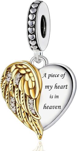 Guardian Angel Wings Heart Dangle Charm A piece of My Heart is in Heaven Compatible with Pandora Bracelet Women in Kuwait