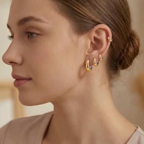 Earrings Small Gold Silver Huggie Hoop Earrings Set for Women in Kuwait