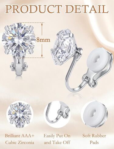Clip on Earrings Women, Cubic Zirconia Clip on Earrings, Hypoallergenic Comfortable Non Pierced Stud Earrings for Wedding Party in Saudi Arabia