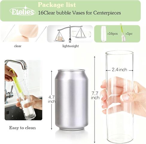 16Pcs Glass Cylinder Bud Vases for Centerpieces, 7.7 Inch Tall Clear Flower Vases in Bulk, Floating Candle Holder for Wedding, Party, Home Decor, Birthday, Decoration, Anniversary, Baby Shower in Saudi Arabia