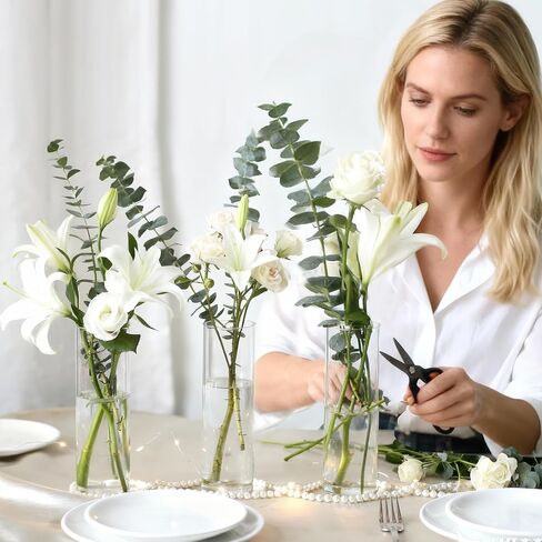 16Pcs Glass Cylinder Bud Vases for Centerpieces, 7.7 Inch Tall Clear Flower Vases in Bulk, Floating Candle Holder for Wedding, Party, Home Decor, Birthday, Decoration, Anniversary, Baby Shower in Saudi Arabia