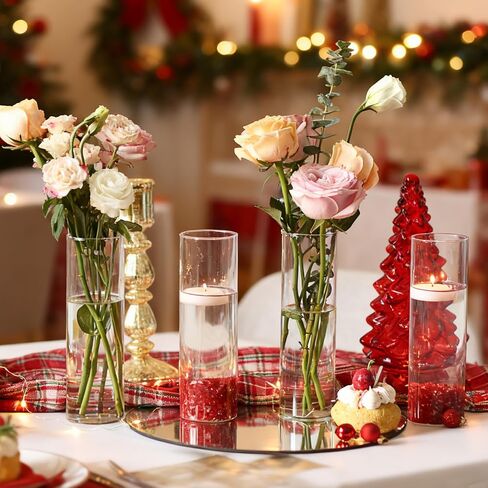 16Pcs Glass Cylinder Bud Vases for Centerpieces, 7.7 Inch Tall Clear Flower Vases in Bulk, Floating Candle Holder for Wedding, Party, Home Decor, Birthday, Decoration, Anniversary, Baby Shower in Saudi Arabia