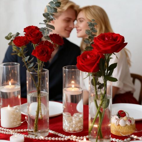 16Pcs Glass Cylinder Bud Vases for Centerpieces, 7.7 Inch Tall Clear Flower Vases in Bulk, Floating Candle Holder for Wedding, Party, Home Decor, Birthday, Decoration, Anniversary, Baby Shower in Saudi Arabia