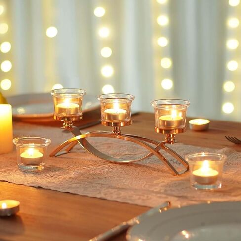Gold Iron Arch Candle Holder Centerpiece with 3 Glass Votive Cups, 10.6 Inch Table Decoration for Weddings, Dining Room, Kitchen,Arch Table Centerpiece Decorations Long Candle Holder in Kuwait
