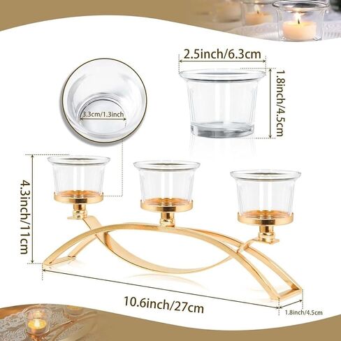 Gold Iron Arch Candle Holder Centerpiece with 3 Glass Votive Cups, 10.6 Inch Table Decoration for Weddings, Dining Room, Kitchen,Arch Table Centerpiece Decorations Long Candle Holder in Kuwait