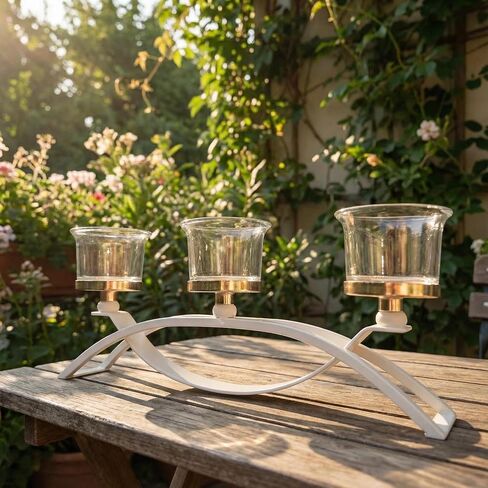 Gold Iron Arch Candle Holder Centerpiece with 3 Glass Votive Cups, 10.6 Inch Table Decoration for Weddings, Dining Room, Kitchen,Arch Table Centerpiece Decorations Long Candle Holder in Kuwait