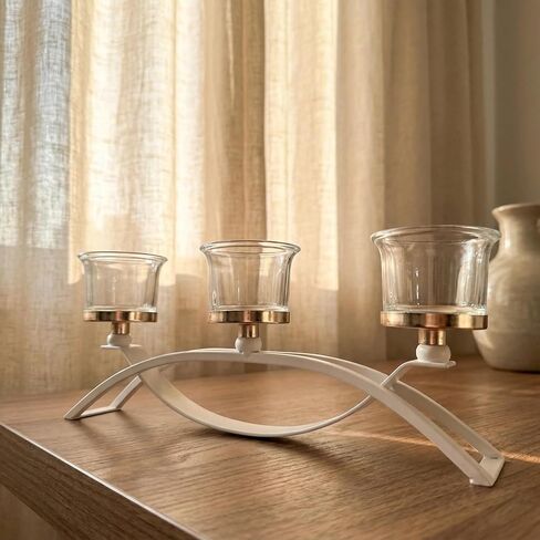 Gold Iron Arch Candle Holder Centerpiece with 3 Glass Votive Cups, 10.6 Inch Table Decoration for Weddings, Dining Room, Kitchen,Arch Table Centerpiece Decorations Long Candle Holder in Kuwait