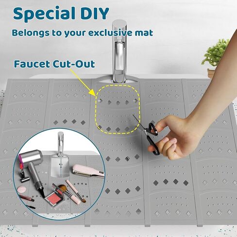 Bathroom Sink Cover for Counter Space, Foldable Silicone Makeup Mat for Hair Styling and Hot Tools, Steel Frame Core Sink Organizer for RV Camper and Small Vanity, DIY Cut to Fit, Grey in Kuwait