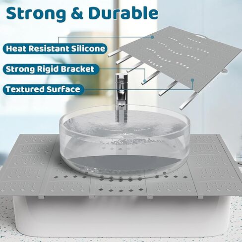 Bathroom Sink Cover for Counter Space, Foldable Silicone Makeup Mat for Hair Styling and Hot Tools, Steel Frame Core Sink Organizer for RV Camper and Small Vanity, DIY Cut to Fit, Grey in Kuwait