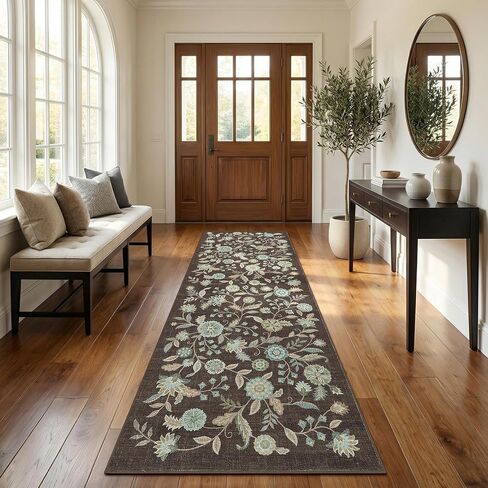 Garvee Washable 5x7 Area Rugs Boho Vintage Floral Botanical Fall Soft Non-Slip Low-Pile Stain Resistant Throw Rugs for Bedroom Living Room Nursery Office Kitchen Room Decor Dark Brown in Kuwait