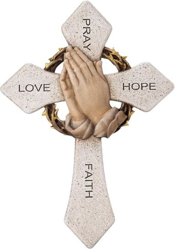 ShineOnAngel Praying Hands Cross for Wall Decor, 10inch Hanging Praying Blessed Wall Cross, God Bless This Family Home Decor, Faith Hope Love Inspirational Religious Gift for Christian in Kuwait