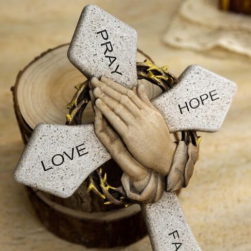 ShineOnAngel Praying Hands Cross for Wall Decor, 10inch Hanging Praying Blessed Wall Cross, God Bless This Family Home Decor, Faith Hope Love Inspirational Religious Gift for Christian in Kuwait