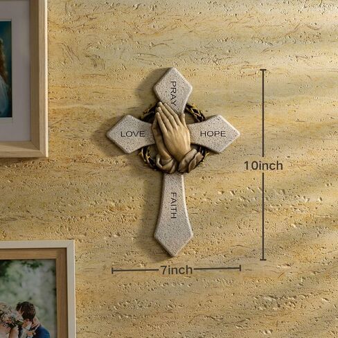 ShineOnAngel Praying Hands Cross for Wall Decor, 10inch Hanging Praying Blessed Wall Cross, God Bless This Family Home Decor, Faith Hope Love Inspirational Religious Gift for Christian in Kuwait