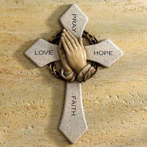 ShineOnAngel Praying Hands Cross for Wall Decor, 10inch Hanging Praying Blessed Wall Cross, God Bless This Family Home Decor, Faith Hope Love Inspirational Religious Gift for Christian in Kuwait