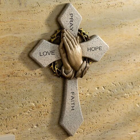 ShineOnAngel Praying Hands Cross for Wall Decor, 10inch Hanging Praying Blessed Wall Cross, God Bless This Family Home Decor, Faith Hope Love Inspirational Religious Gift for Christian in Kuwait