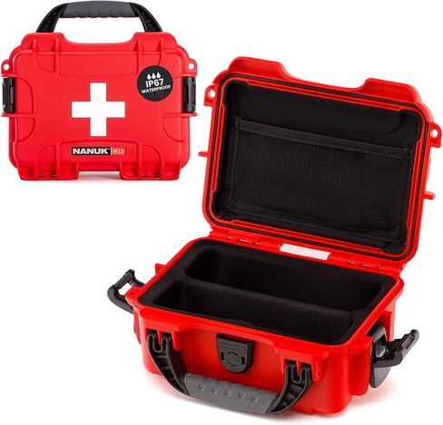 NANUK 903 - Small Waterproof First Aid Kit 78pcs – Pre-Stocked First Aid Emergency Kit with Bandages, Tick Removal Tool, and More – Dustproof, Impact-Resistant, Floats (7.4" x 4.9" x 3.1") – Red in Kuwait