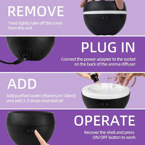 Essential Oil Diffuser,Cool Mist Humidifier with 2 Modes, Auto-Off Function | Small Ultrasonic Aromatherapy Diffuser, Fragrance Aroma Diffuser for Bedroom, Home Essentials, Scent Diffuser 100ml, Black in Saudi Arabia