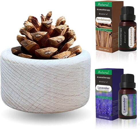 Wooden Essential Oil Diffuser - Small Cylinder Passive Diffuser, Beech Wood Aromatherapy Diffuser with Pine Cone & 20ml Essential Oils Great for Decorating at Desk, Office or Car in Saudi Arabia